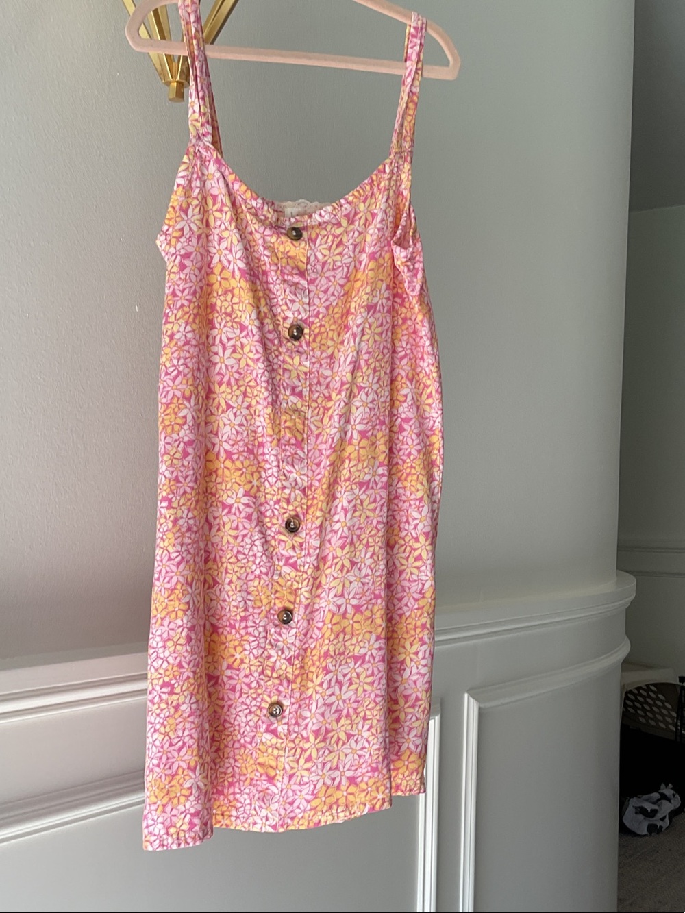 btween Pink and Yellow Floral Button-Front Sundress